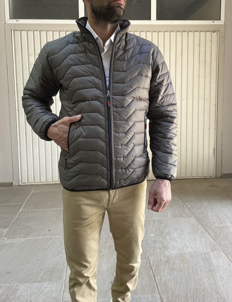 Ανδρικό χακί καπιτονέ μπουφάν με φερμουάρ BC24912X φωτογραφία